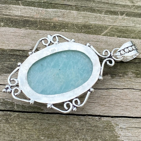 Large Genuine Amazonite pendant .925 Sterling Silver large natural Amazonite - Picture 8 of 9